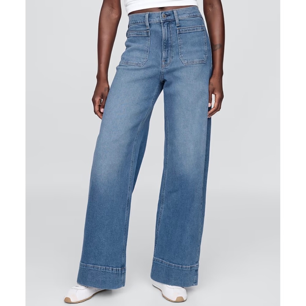 Gap High Rise Stride Wide Leg Jeans Medium Indigo Patch Pocket Denim 27/4 R NEW